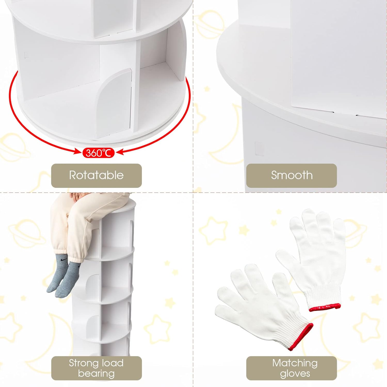 4 Tier Rotating Bookshelf Corner Organizer for Bedroom Living Room White k7m