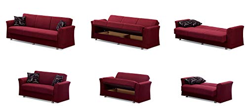 Convertible Sofa Bed with Storage and 2 Pillows, Burgundy k7