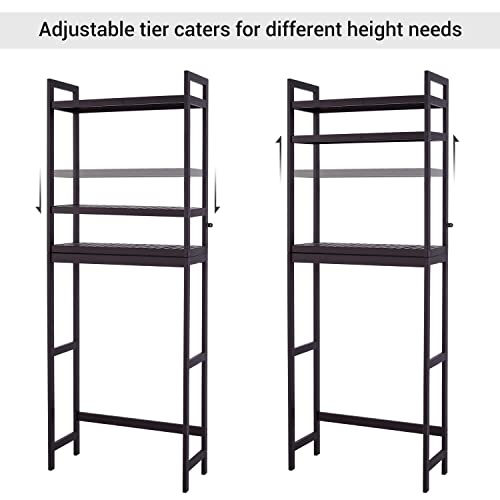 Bamboo 3-Tier Over Toilet Storage Shelf with Paper Holder and Hooks k7m