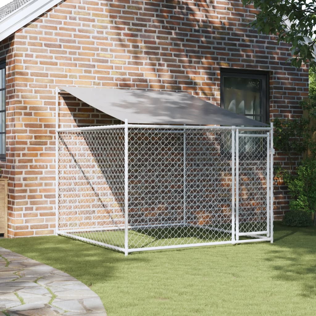Dog Cage with Roof Gray 6.6x6.6x6.6 Galvanized Steel a7