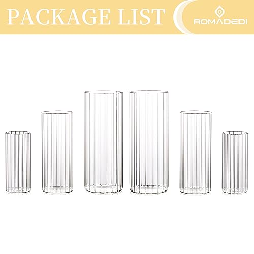 Ribbed Hurricane Candle Holders Set of 6 Cylinder Glass for Pillar Centerpieces d7k