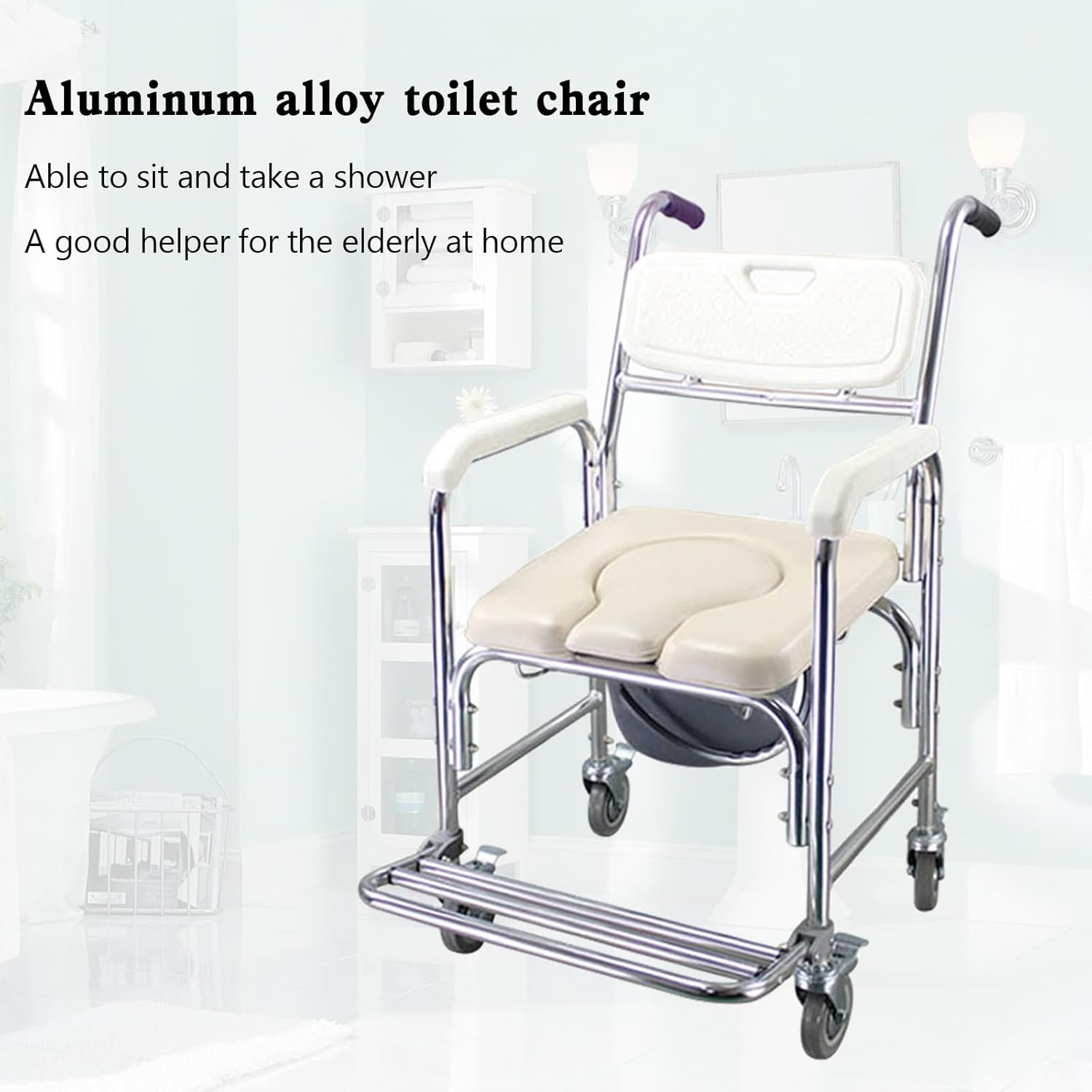 Multifunction Wheeled Toilet Commode Shower Chair q7k