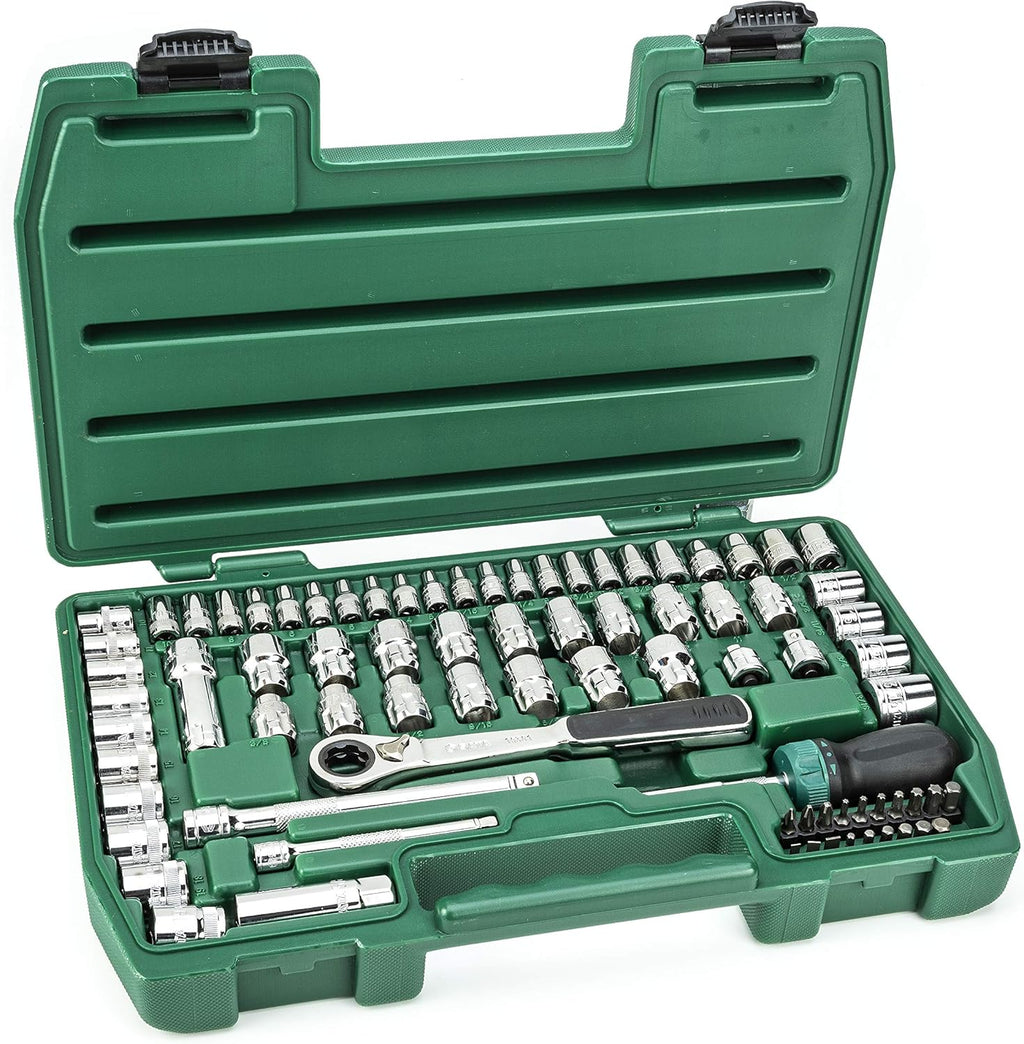 SATA 21-Piece Pass-Thru Socket Set, 3/8-Inch Drive Metric/SAE, Black Case k7
