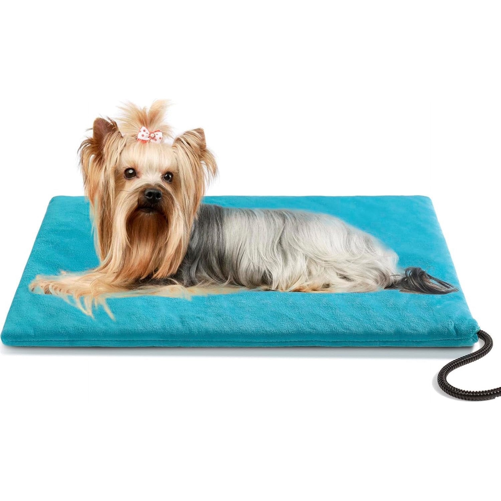 Outdoor Pet Heating Pad for Dogs &amp; Cats, Extremely Waterproof Heated Cat Bed with Built-in Thermostat, Heated Bed Blanket for Outside Animals Puppy Feral Stray Cat (Lake Blue, 19.7"x15.7")