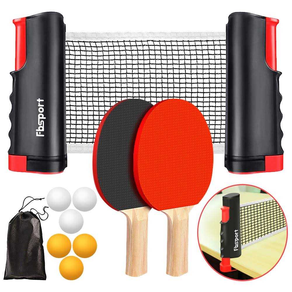 FBSPORT Ping Pong Paddle Set, Portable Table Tennis Set with Retractable Net, 2 Rackets, 6 Balls and Carry Bag for Children Adult Indoor/Outdoor Games - Sports Supplies Online Store