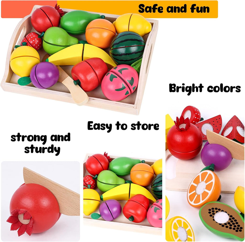 Wooden Play Food Set for Kids Kitchen with Tray a7