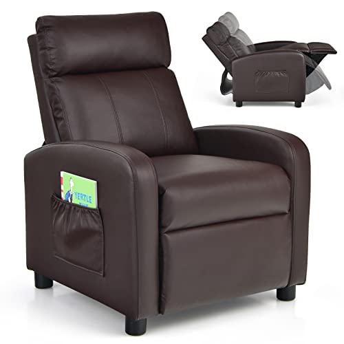 Costzon Kids Recliner, Adjustable PU Leather Lounge Chair w/Side Pockets, Footrest, Headrest for Kids Room & Play Room, Easy to Clean, Padded Recliner Sofa for Children Boys Girls Aged 3-12 (Beige)