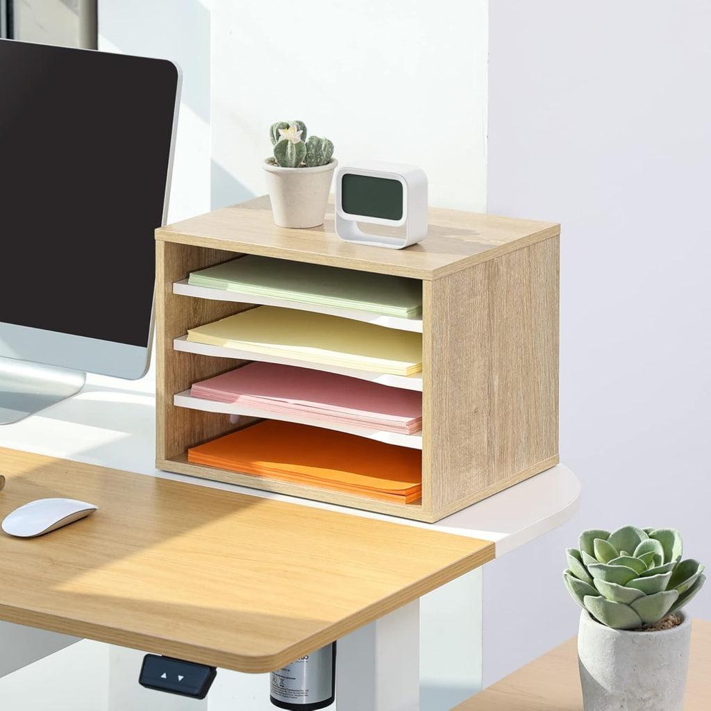 Monitor Stand with Paper Sorter Organizer, Light Wood k7m