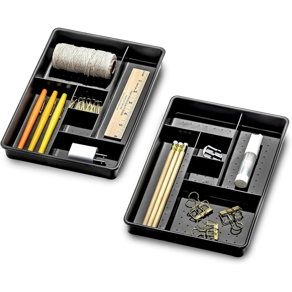 Plastic 6-Compartment Drawer Organizer Trays, Set of 2 a7