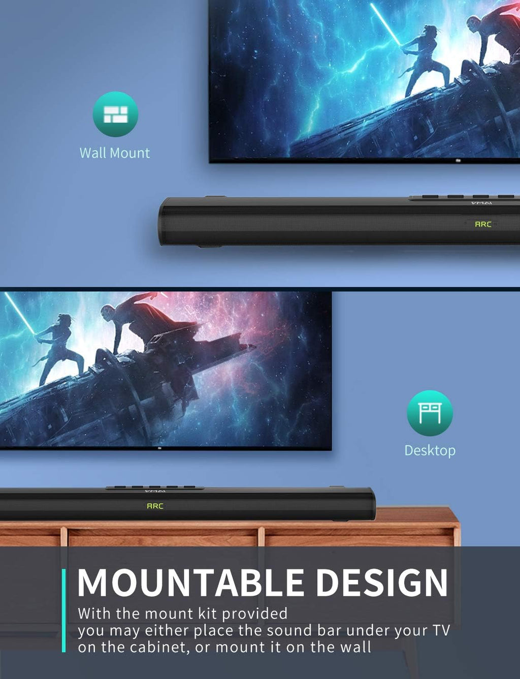 Sound Bar with Built-in Subwoofer Bluetooth 5.0 TV Speaker k7