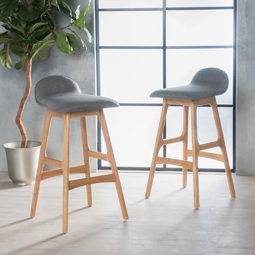 Mid-Century Modern Bar Stool Set of 2 Wood Counter Height Chairs with Footrests Charcoal k7