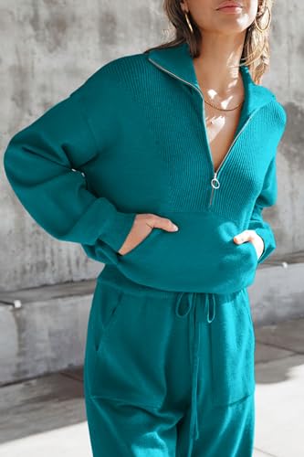 Women's 2 Piece Sweater Set Zip Up Tracksuit Outfit k7