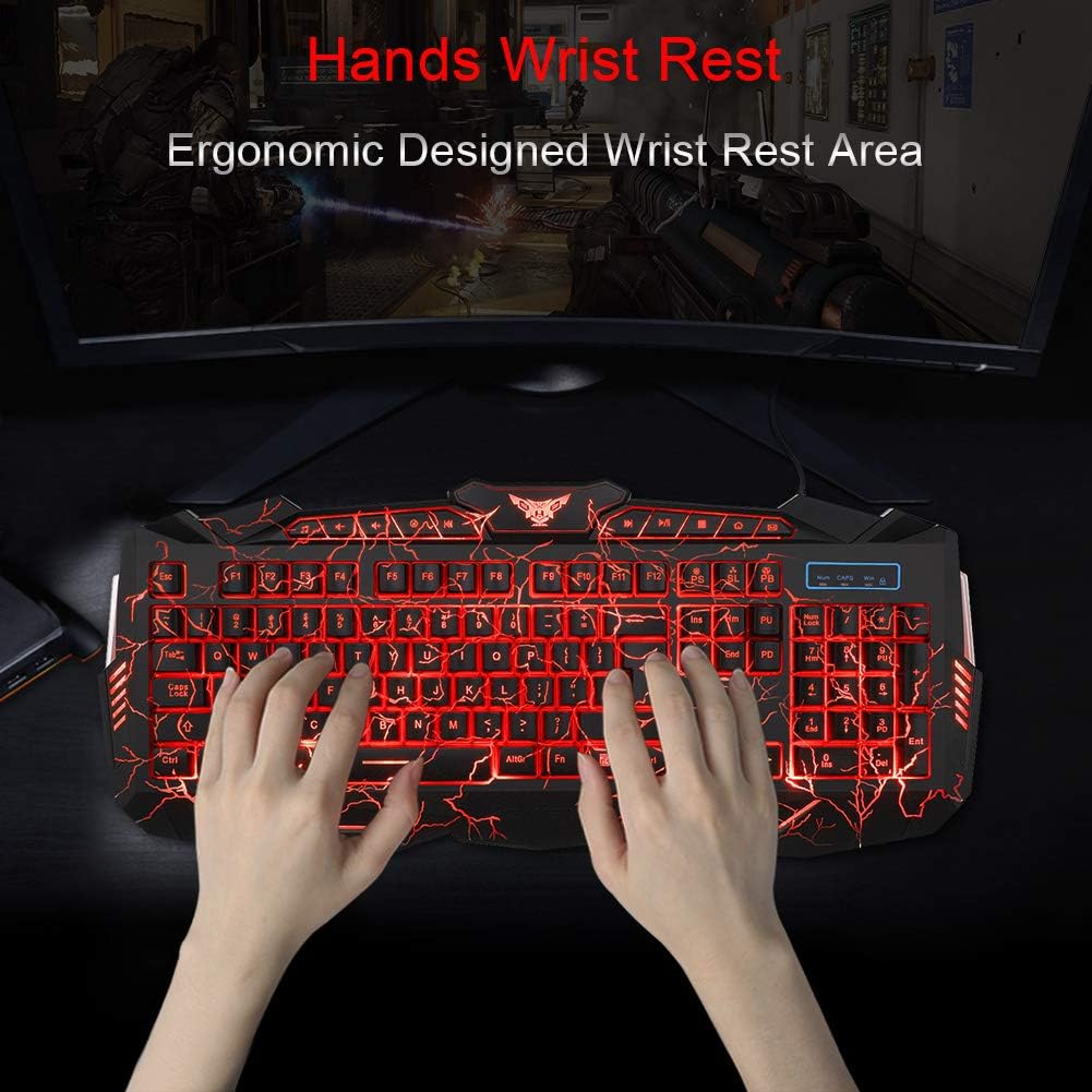 Gaming Keyboard Mouse Headset Combo USB Wired LED Backlit 114 Keys Red Light for PC Laptop k7