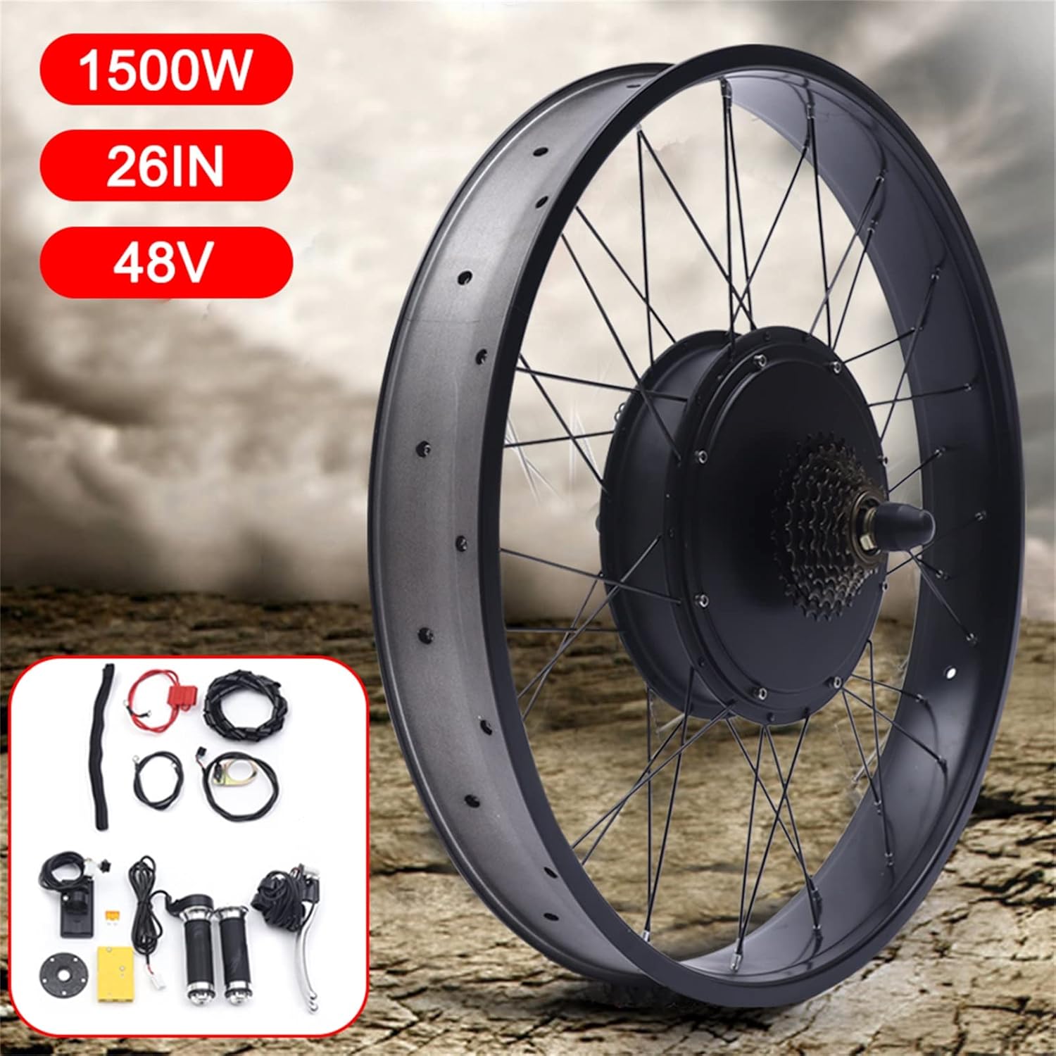 Electric Bike Conversion Kit 26 48V 1500W Rear Wheel Fat Tire Hub Motor with LCD Display a7