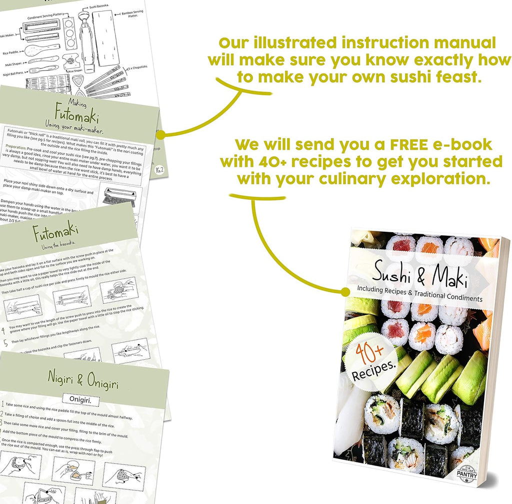 Bamboo Sushi Making Kit with Maki Maker, Onigiri Mold, Plate and Chopsticks a7
