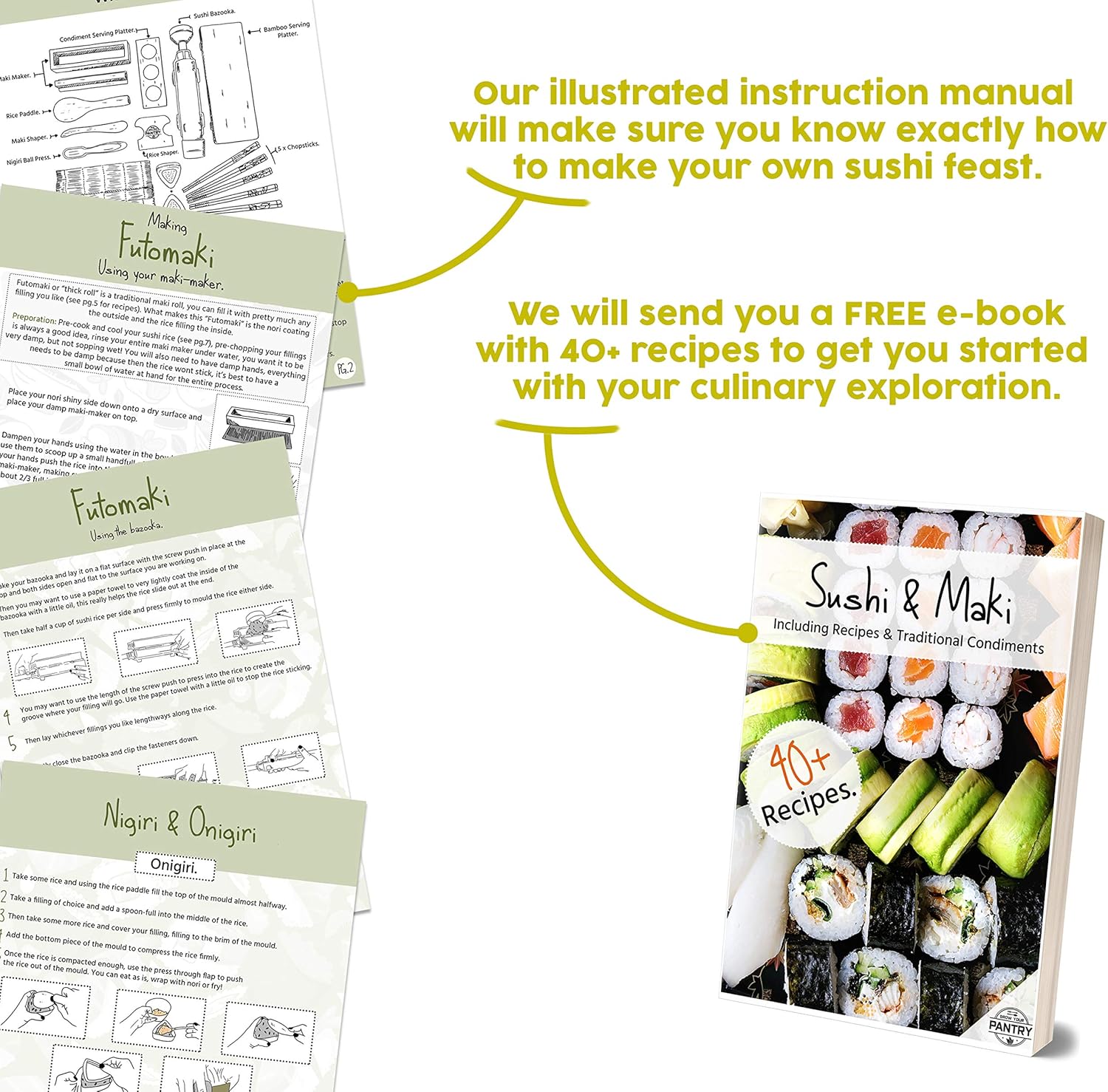 Bamboo Sushi Making Kit with Maki Maker, Onigiri Mold, Plate and Chopsticks a7