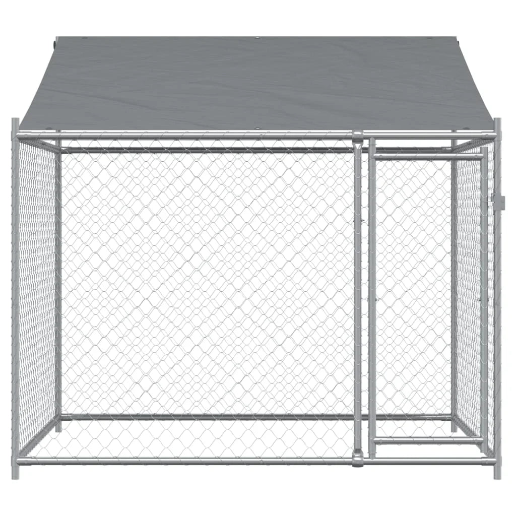 Dog Cage with Roof Gray 6.6x6.6x6.6 Galvanized Steel a7