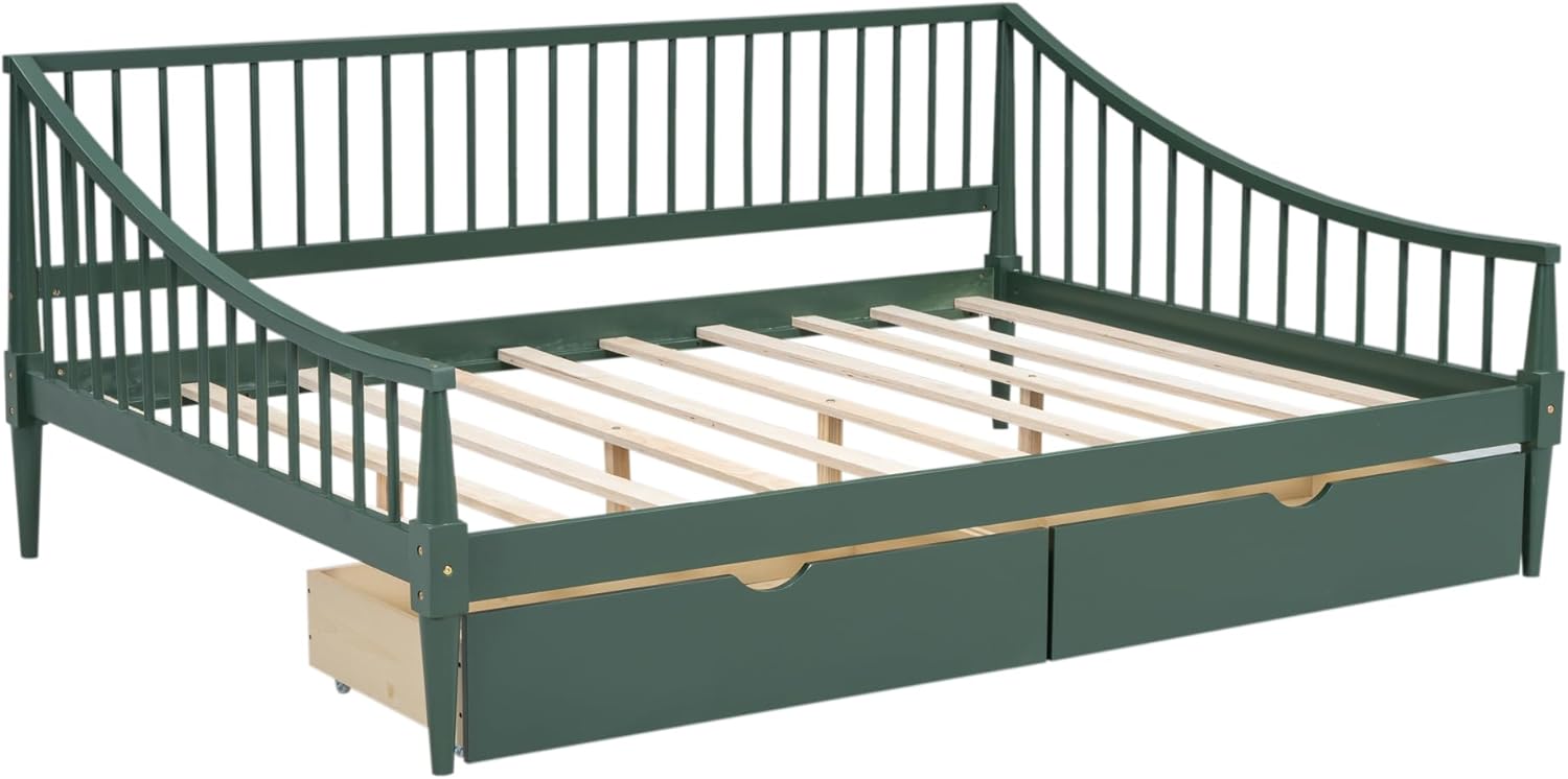 Daybed with Two Drawers Solid Wood Frame Green k7m