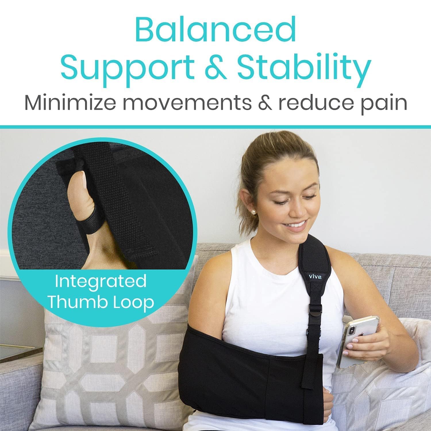 Arm Sling Shoulder Immobilizer Left Right Adjustable Padded Straps Black k7