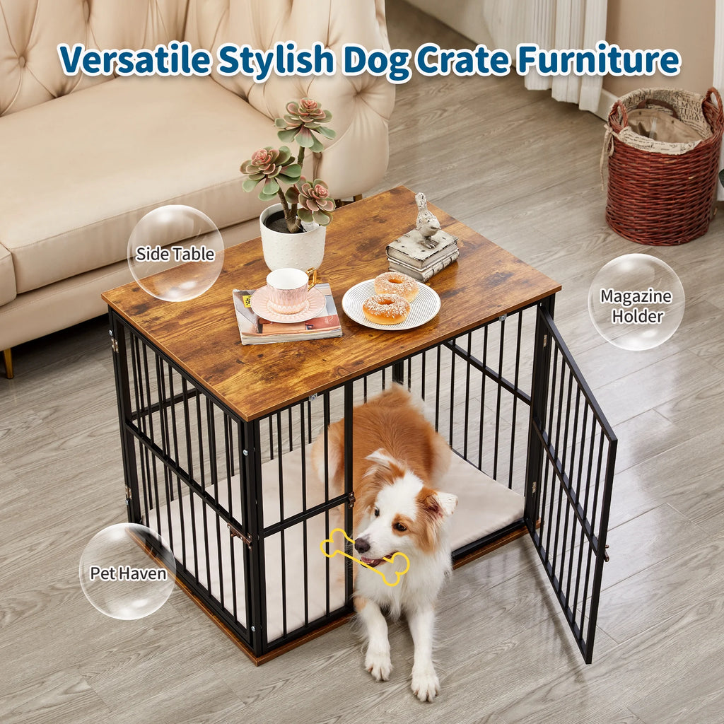 Wooden Dog Crate Furniture with Washable Cushion q7k