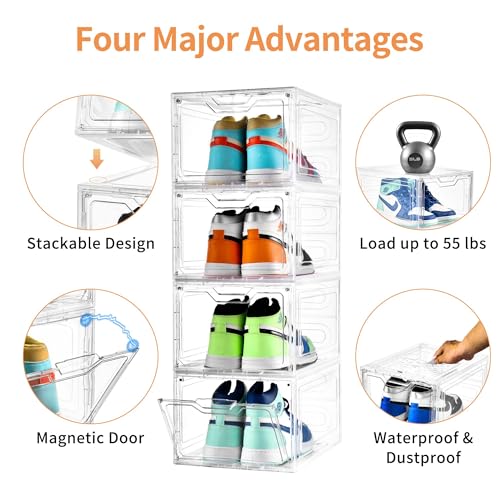 Clear Shoe Storage Organizer Stackable Boxes for Closet a7