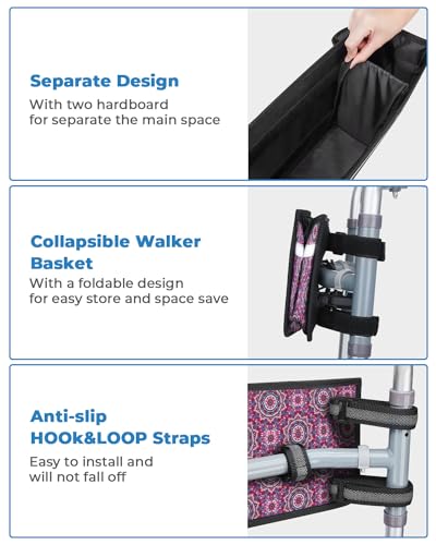 Walker Basket with Drink Holder and Storage Bag Gray a7