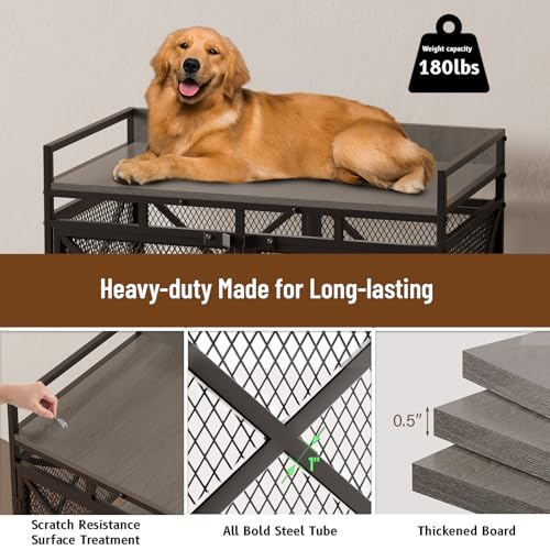 Large Dog Crate Furniture 48 Inch Wooden Kennel Indoor Pet House Grey a7