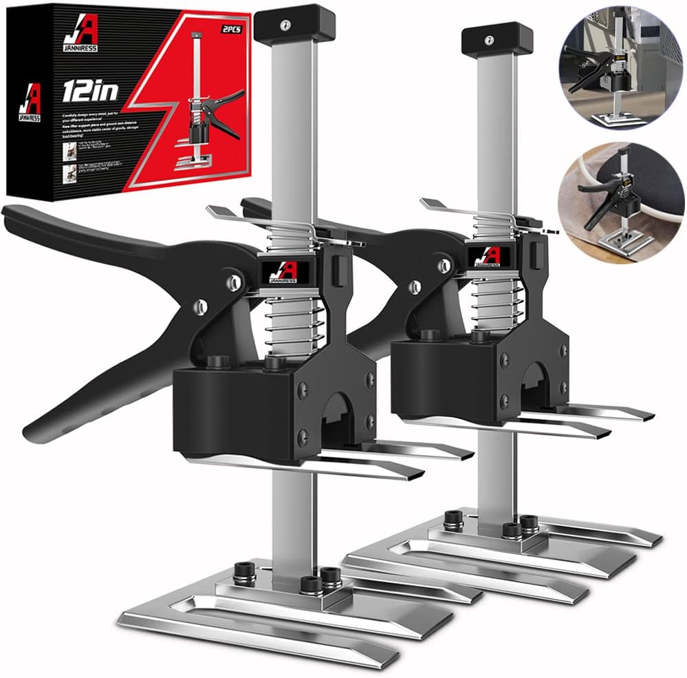 Labor Saving Handle 2 Pack,12 in Construction Jack,Multifunctional Furniture Lifter Jacks for Installing Cabinets and Wall Tile Height Adjuster Handheld Tool, Load 440LBSa