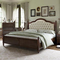 Solid Bed Frame Queen Size, Transitional Platform Bed with 52.5"" Upholstered Tufted Headboard, Rubberwood/Roman Column Accents/Wood Slat Support/No Box Spring Needed,bed frame, Walnut