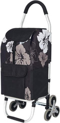 Totolot Folding Shopping Cart with Tri-Wheels for Stair Climbing, Grocery Shopping Cart with Cushion Handle, Removable Canvas Bag, Black.