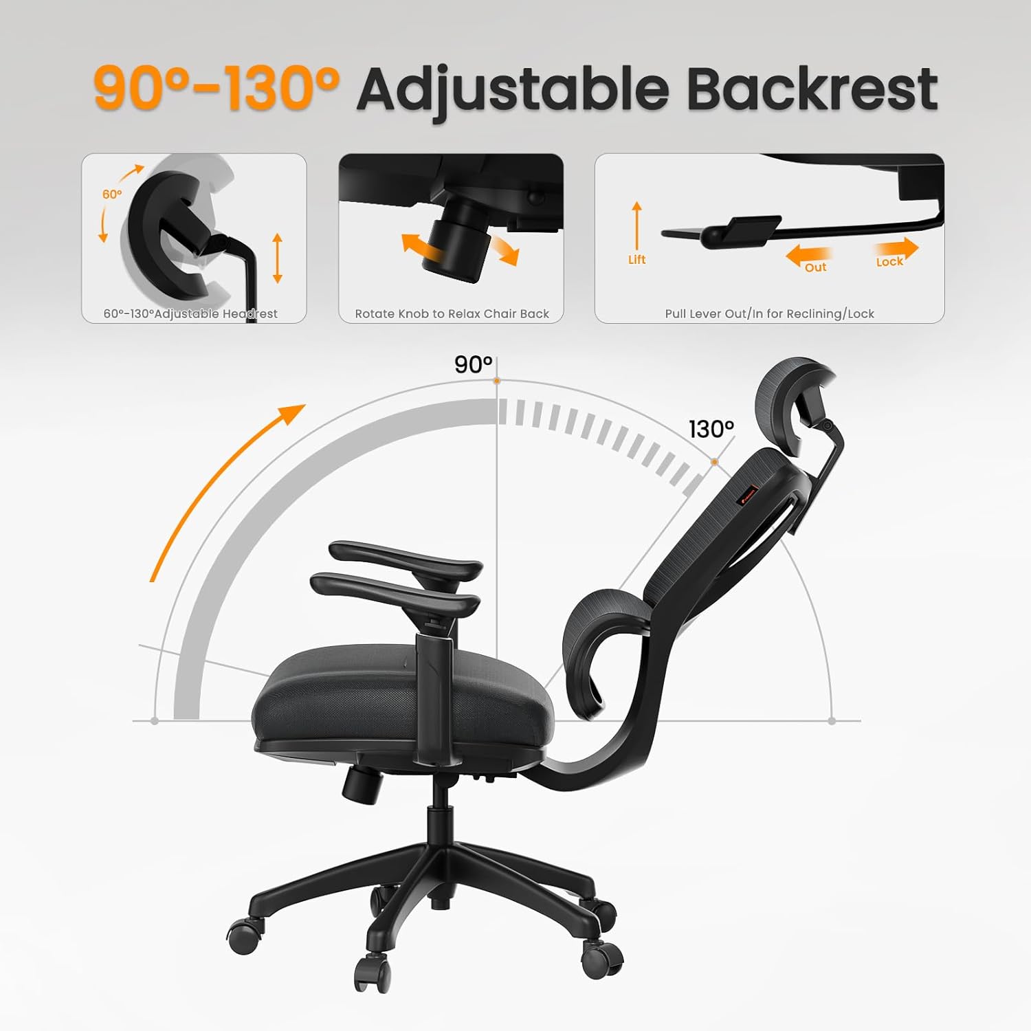 Ergonomic Mesh Office Chair with Wheels Adjustable Arms Headrest Lumbar Support k7q