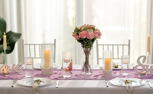 Ribbed Hurricane Candle Holders Set of 6 Cylinder Glass for Pillar Centerpieces d7k