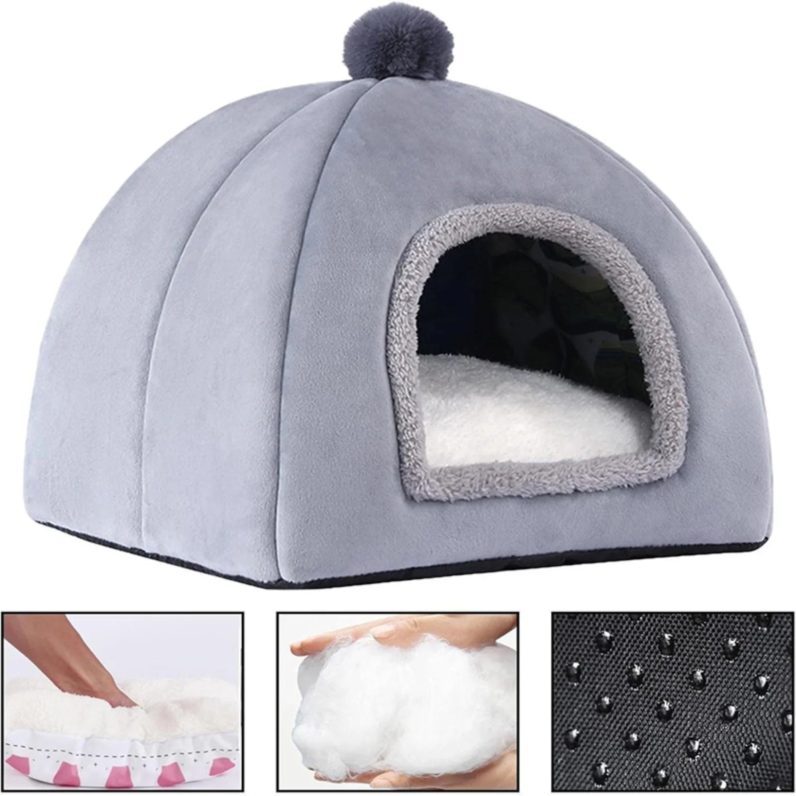 Cat Bed Pet Tent Cozy Cave Indoor Sleeping Cushion Gray 7k