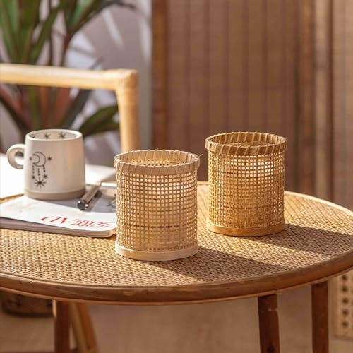 Rattan Woven Glass Candle Holder Vase Decor a7
