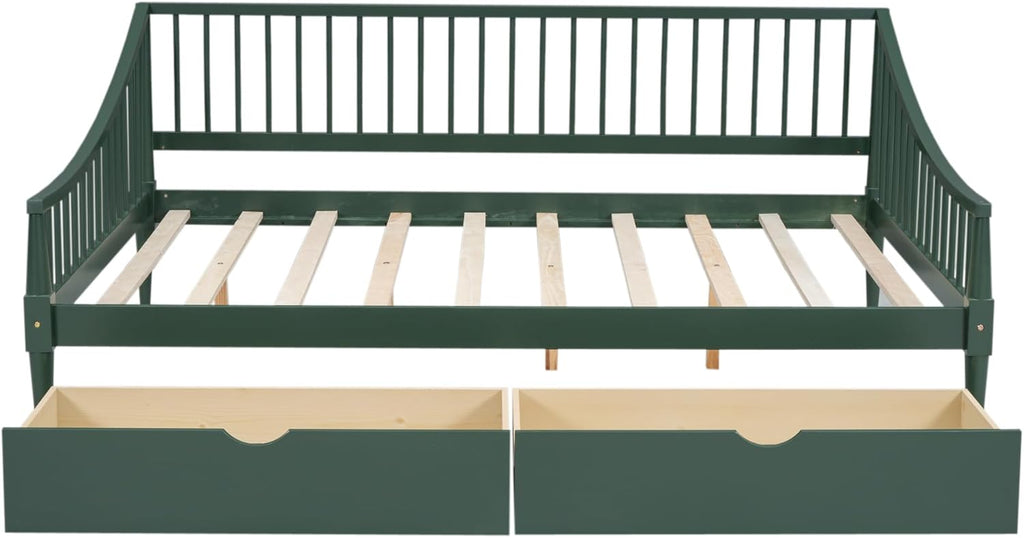 Daybed with Two Drawers Solid Wood Frame Green k7m