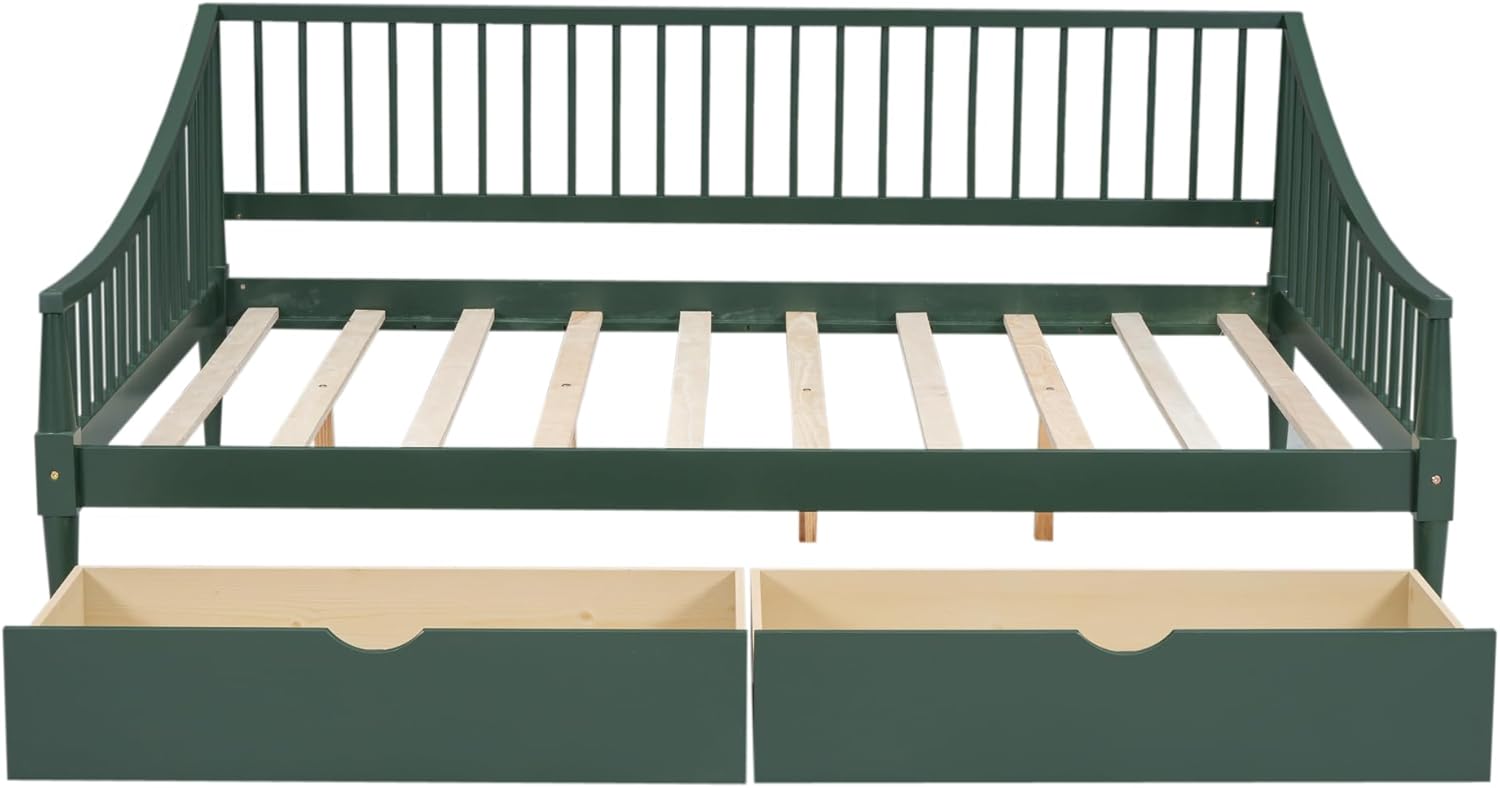 Daybed with Two Drawers Solid Wood Frame Green k7m