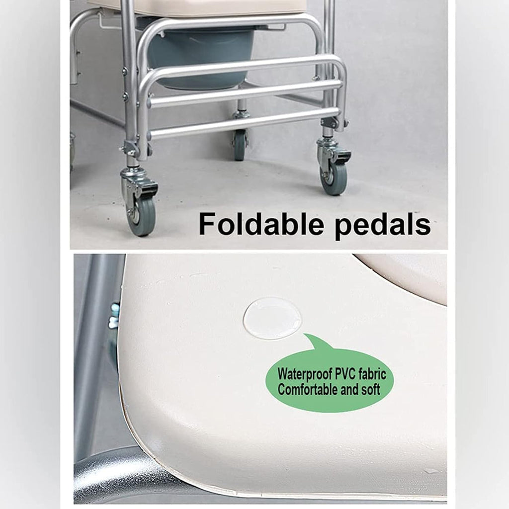 Shower Commode Chair with Wheels 3 in 1 for Elder Disabled q7