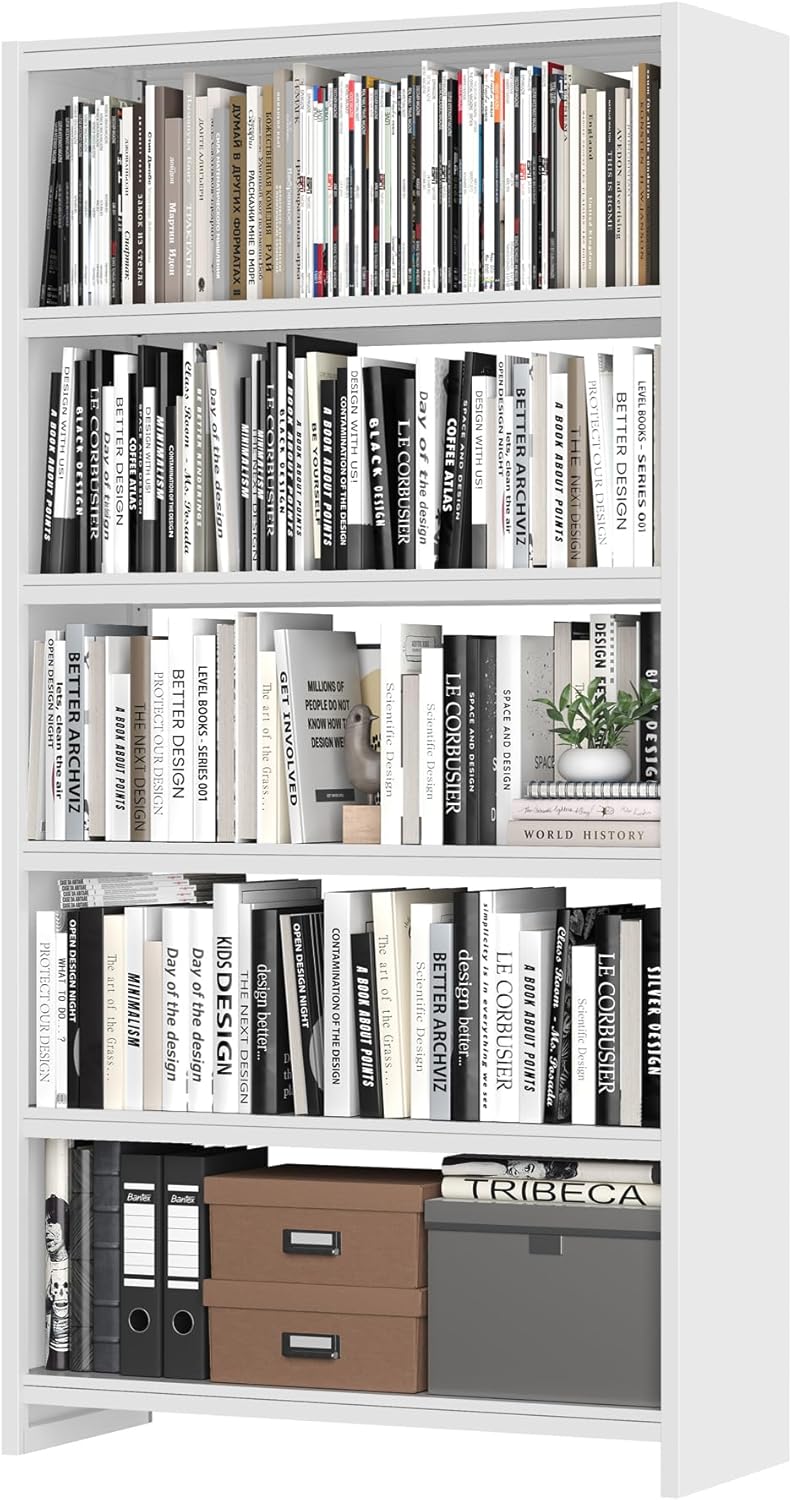 Metal Bookshelf,5 Tier Bookshelves,69" Tall White Bookcase Shelf Storage Organizer,Free Standing Storage Shelving Unit for Home Office,Library White Bookshelf Bookcase