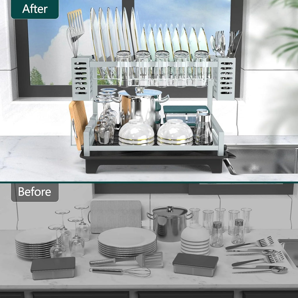 Dish Drying Rack 2 Tier Stainless Steel with Drainboard k7m