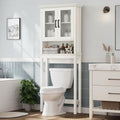 Over The Toilet Storage Cabinet, Over Toilet Bathroom Organizer with Glass Doors and Adjustable Shelf, Thicken Frame above Toilet Storage Cabinet Behind Toilet Bathroom Organizer, Espresso