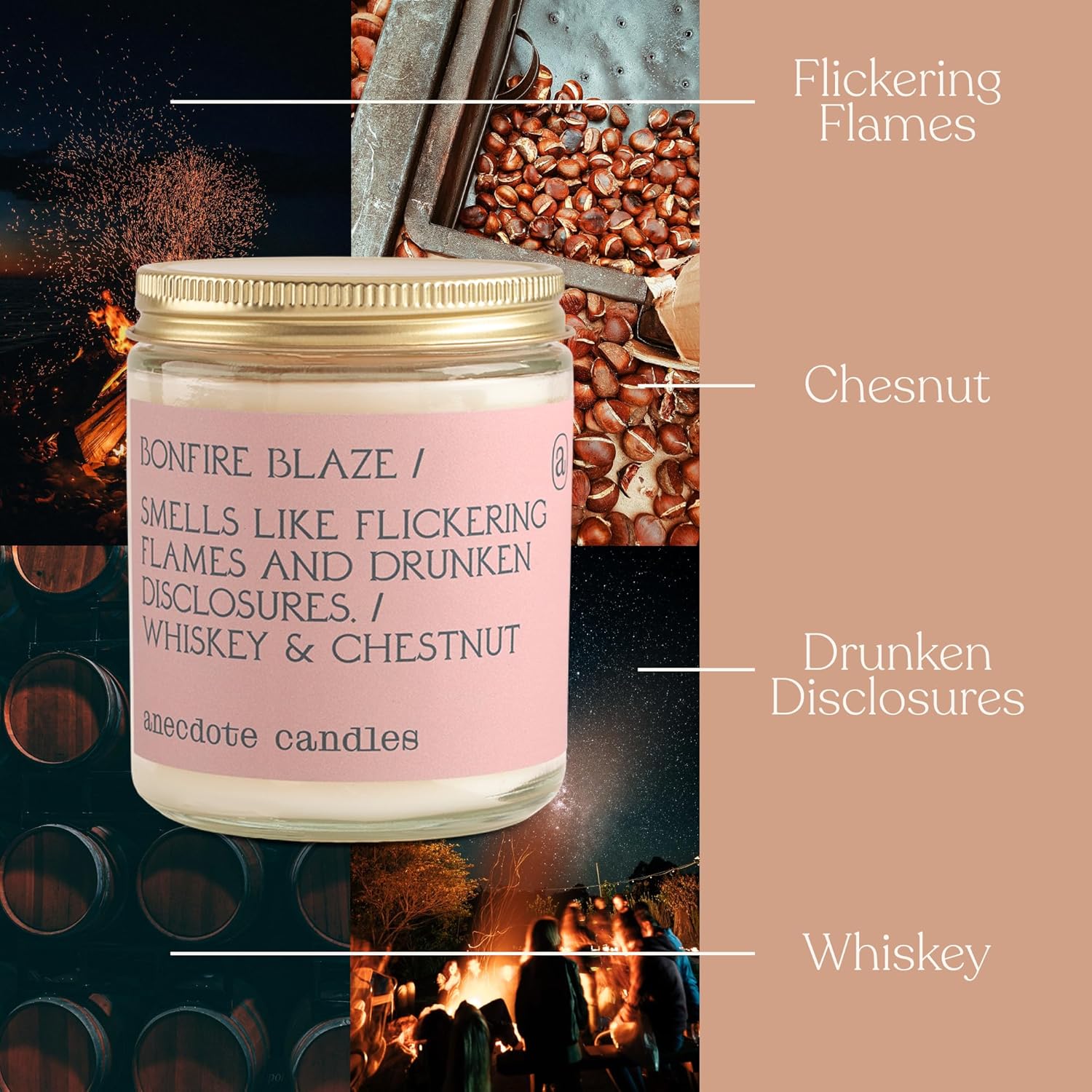 Coconut Soy Wax Candle Jar Whiskey Chestnut Scent 7.8 Oz k9