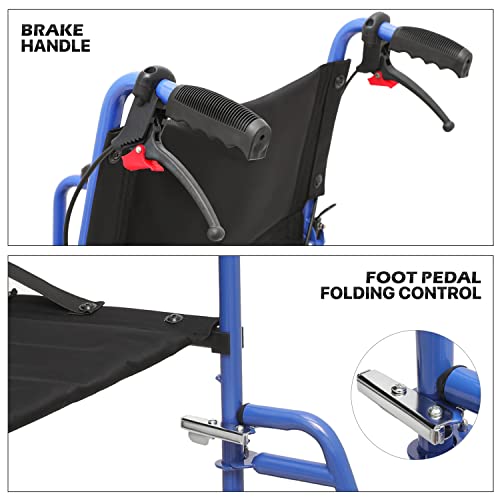 Lightweight Wheelchair for Adults with Locking Hand Brakes, Folding Back, 16 Inch Seat, 250 lbs Capacity Red k7