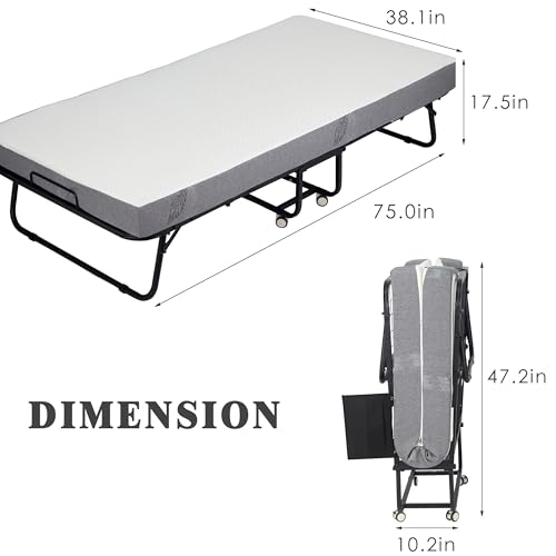 Folding Bed with Mattress, Portable Rollaway Guest Bed for Adults, Metal Frame a7