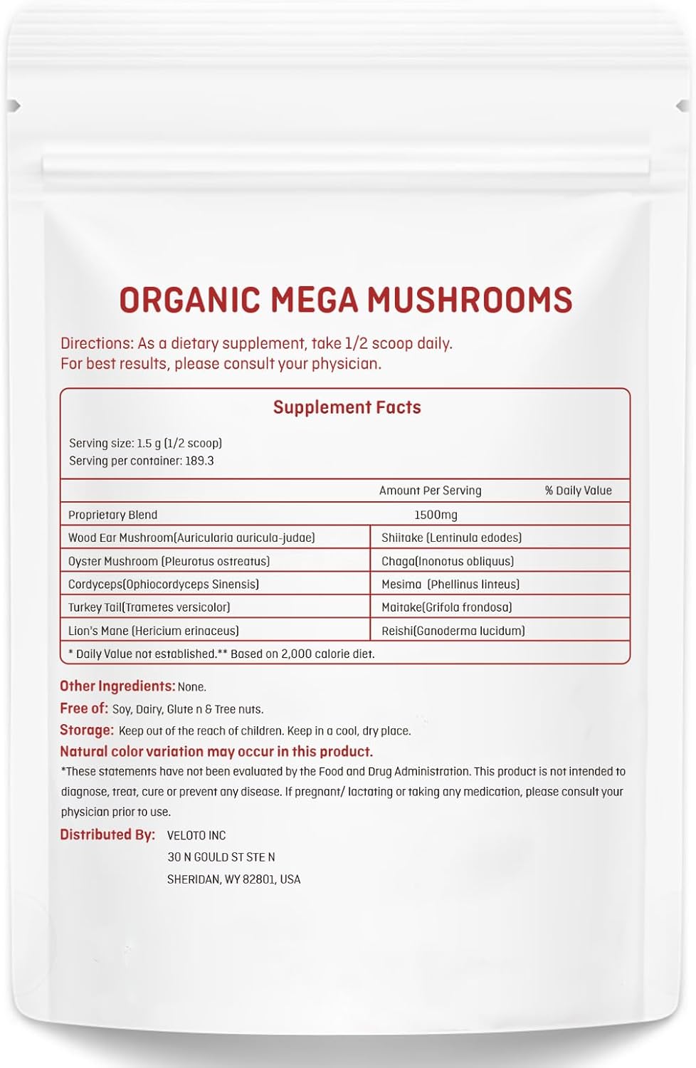 Organic Mushroom Powder Blend 10 in 1 Supplement k7