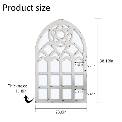 Arched Window Mirror Wood Framed Retro Farmhouse Decor White 23.6x38x1.2 k7