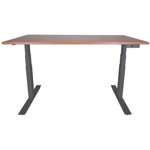 Adjustable Sit Stand Desk 60x30 Cherry Wood Black Frame k7