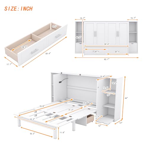 Queen Size Murphy Bed with Storage Drawers and USB Ports a7k