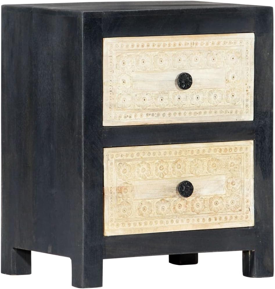 Hand Carved Bedside Cabinet,Wooden Side Table,Storage Cabinet,Telephone Stand,Sofa Tables,Decorate The Furniture,for Bedroom,Gray 15.7"x11.8"x19.7" Solid Mango Wood