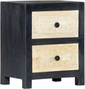 Hand Carved Bedside Cabinet,Wooden Side Table,Storage Cabinet,Telephone Stand,Sofa Tables,Decorate The Furniture,for Bedroom,Gray 15.7"x11.8"x19.7" Solid Mango Wood