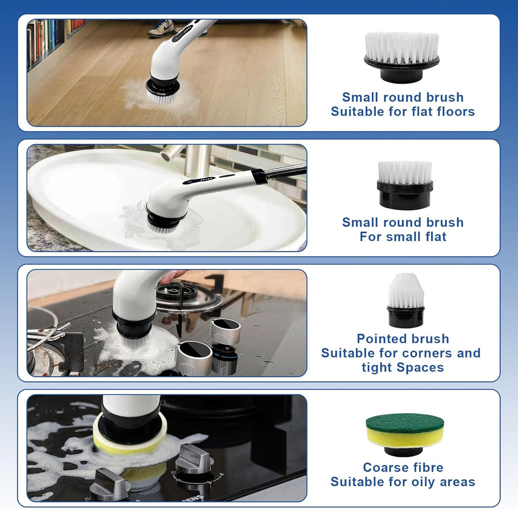Electric Spin Scrubber Cordless Cleaning Brush with Adjustable Arm 8 Heads a7
